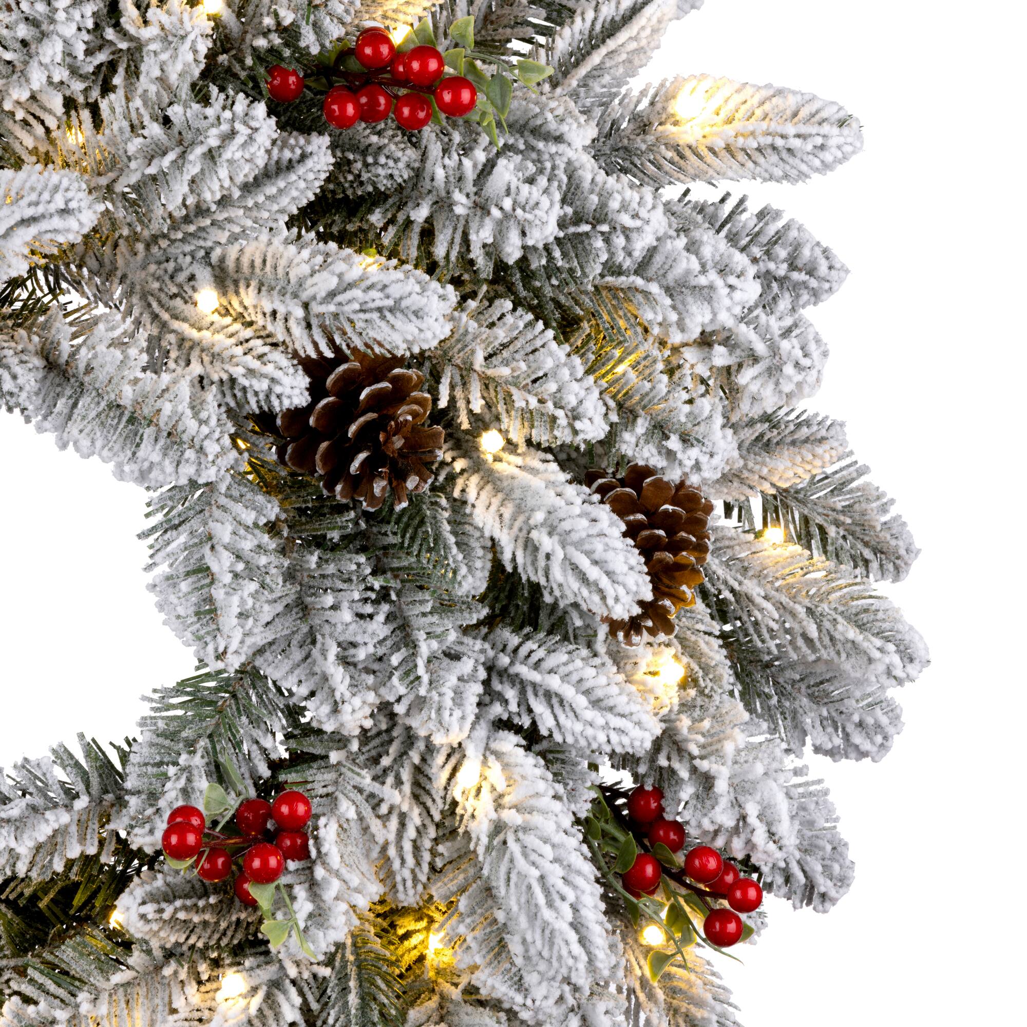 24" Snowberry Warm White LED Pre-Lit Pine Wreath